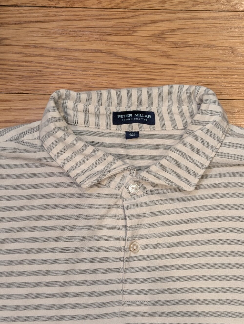 Peter Millar Crown Crafted Men's XXL Gray White Striped Performance Polo Shirt